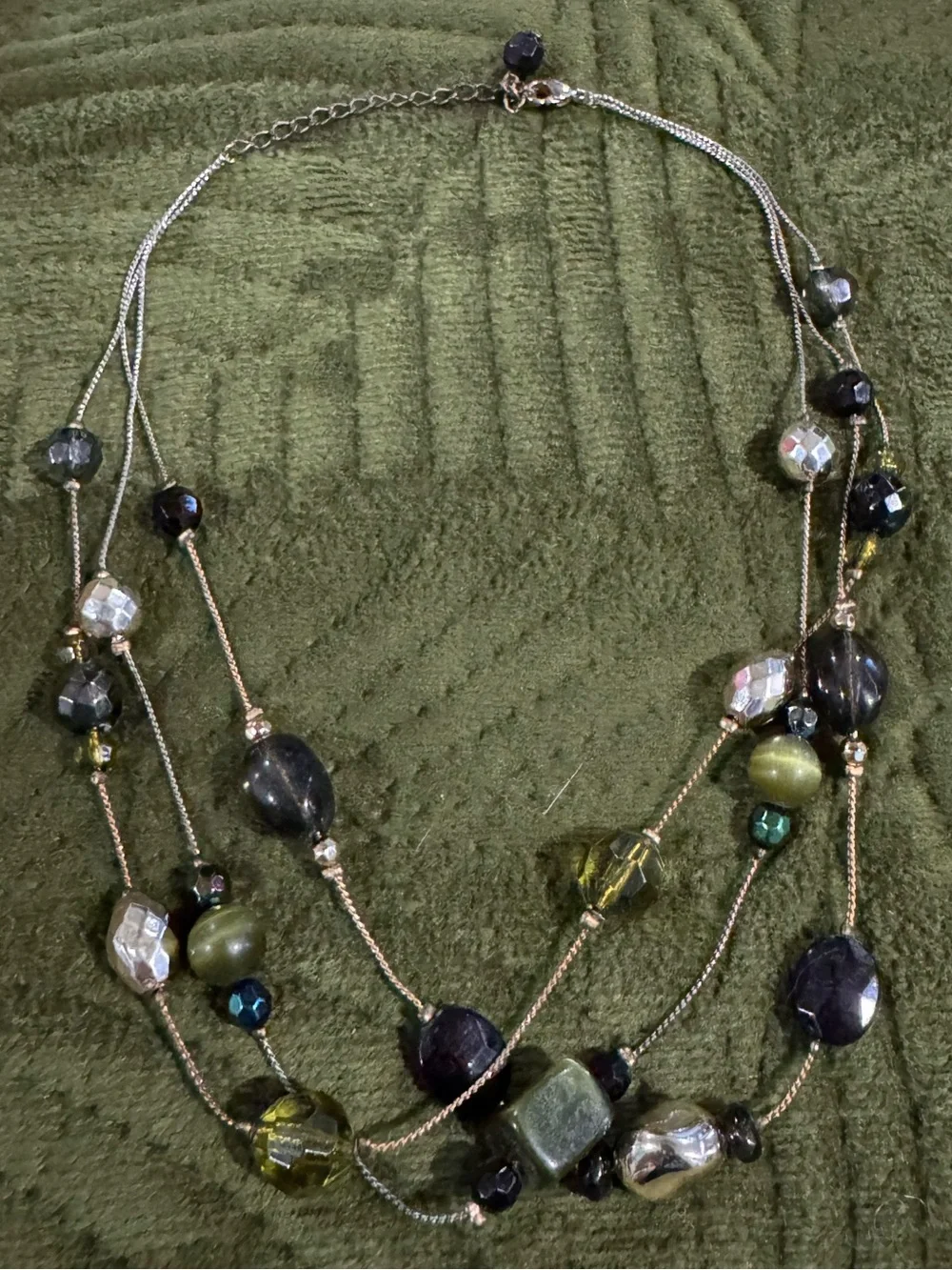 Y2K Multi-Strand Green, Blue, Red, & Silver Acrylic Beaded Necklace